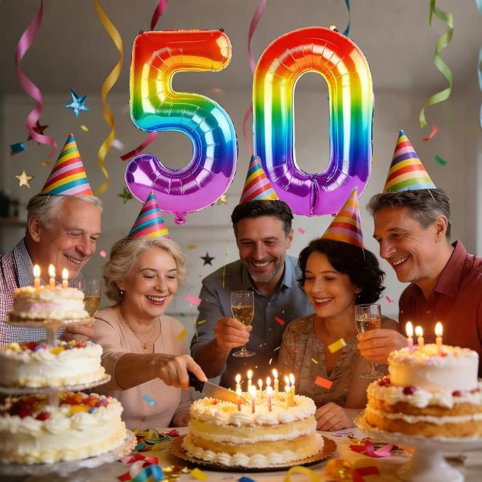 40 Inch Number 50 Balloons for 50th Birthday Party Decorations, 0-100 Rainbow - Image 2