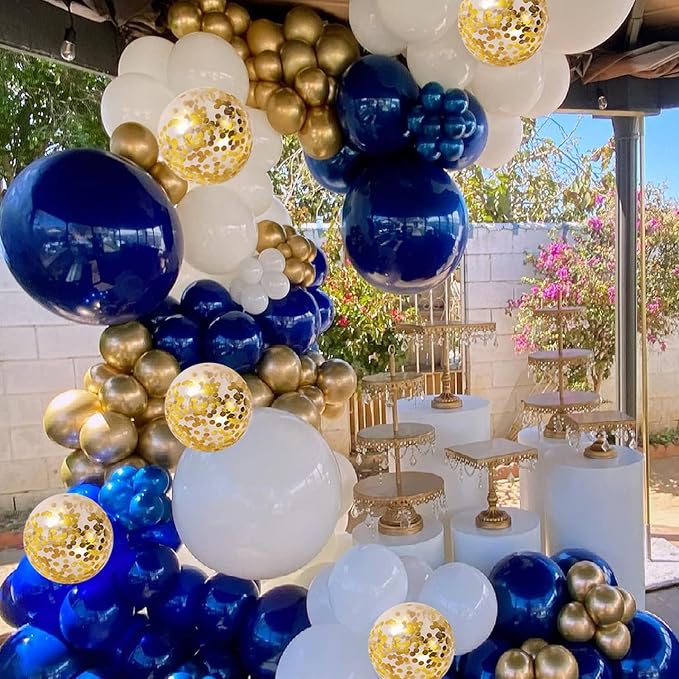 Navy Blue Gold Balloons Garland Kit, Party Decor | Dark Blue Gold White - Image 5