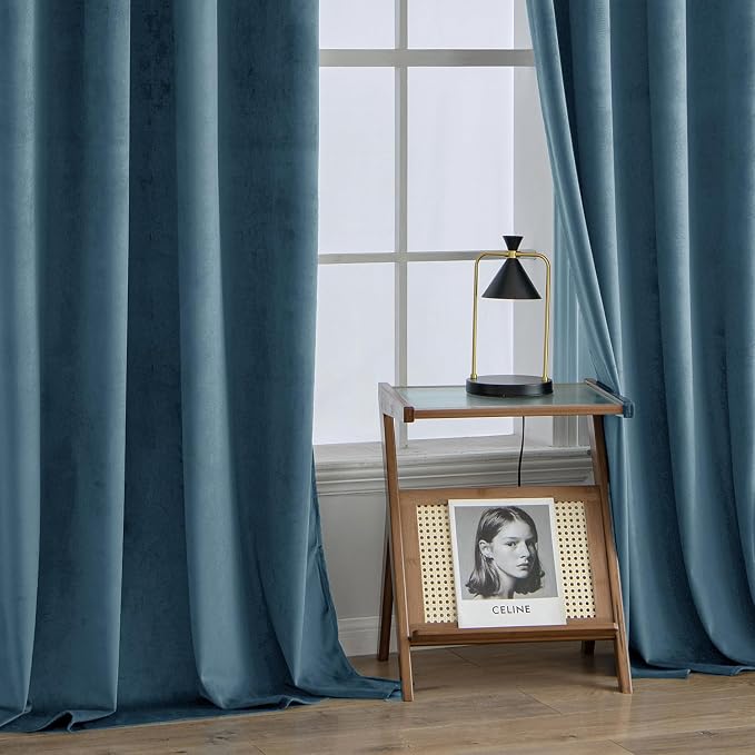MIULEE Velvet Curtains Dark Slate Blue 52 x 108 Inch Length Set of 2 | Extra - Image 5