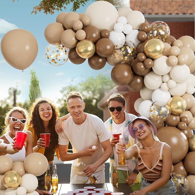 CboDeco Brown Balloon Garland Arch Kit 141PCS Brown Boho Neutral White Gold - Image 4