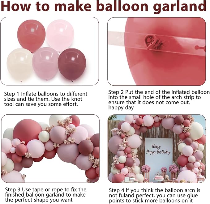 Dusty Rose Pink Balloon Arch Kit, Double Stuffed Pastel Pink Balloons - Image 3