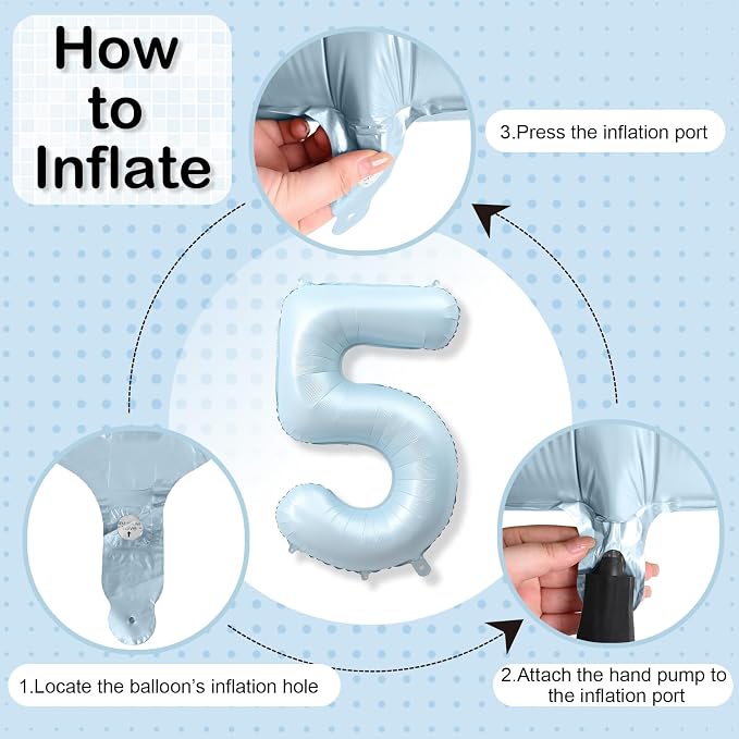 Big Number 5 Balloons, Dusty Light Blue Foil 5 Balloon Numbers 40 Inch - Image 7