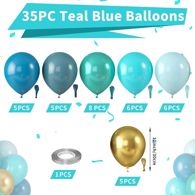 Teal Blue Balloons, Turquoise Balloons Macaron Teal Blue Balloon, Peacock Blue - Image 2