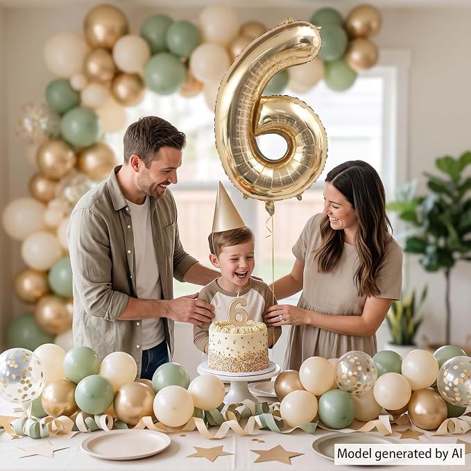 White Gold Number 6 Balloon 40 Inch, Metallic Foil Digit - Image 6