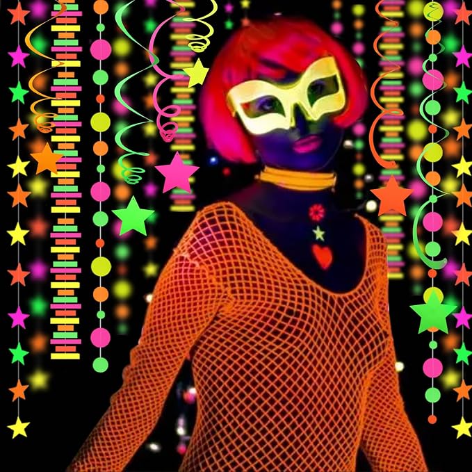 530feet UV Paper Neon Garland Neon Streamers Glow in The Dark Glow Party - Image 4