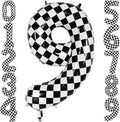 Checkered Number 9 Balloon 40 Inch, Large Foil Black and White Number Balloons by AIQINHU