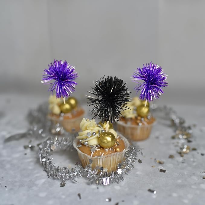 Gyufise 30Pcs Foil Firework Cupcake Toppers Sparkle Tinsel Cake Toppers Tinsel - Image 6