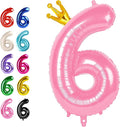 Pink Crown Number 6 Balloon 40 inch, Big Pink 6th Birthday Party Decorations | by Upgesy