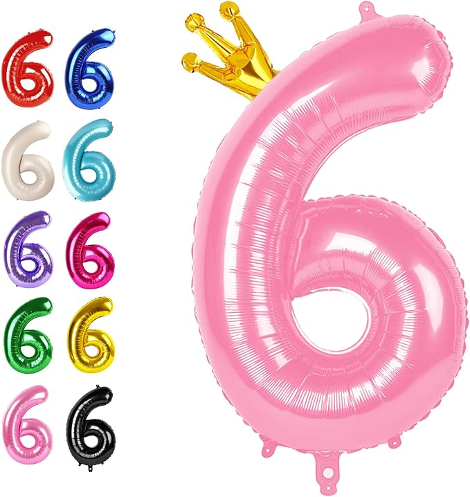 Pink Crown Number 6 Balloon 40 inch, Big Pink 6th Birthday Party Decorations | by Upgesy