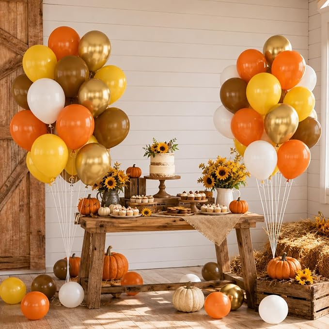 Fall Balloons, 12 Inch Burnt Orange Brown Metallic Gold Balloon - Image 4