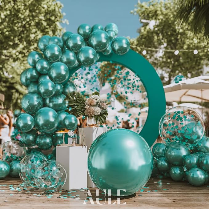 AULE 100Pcs Metallic Green Balloons 18/12/10/5 Inch Different Sizes | Teal - Image 5