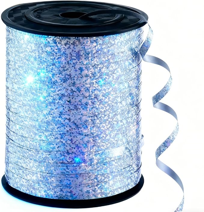 Silver Glitter Curling Ribbon, 500 Yard 3/16" Laser Curling Crimped - Image 7