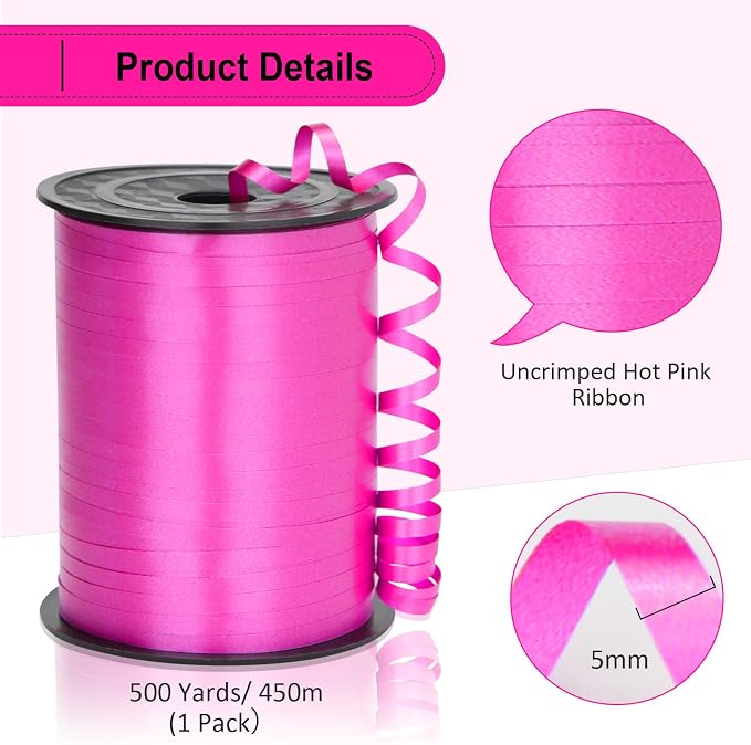 Hot Pink Ribbon, 500 Yard Dark Pink Curling Ribbon, Curling Ribbon - Image 5