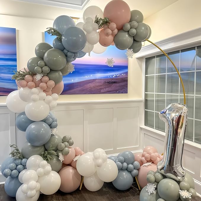 Pastel Blue Green Pink White Balloons, Muted Rainbow Dusty Pink Blue Sage Green - Image 3