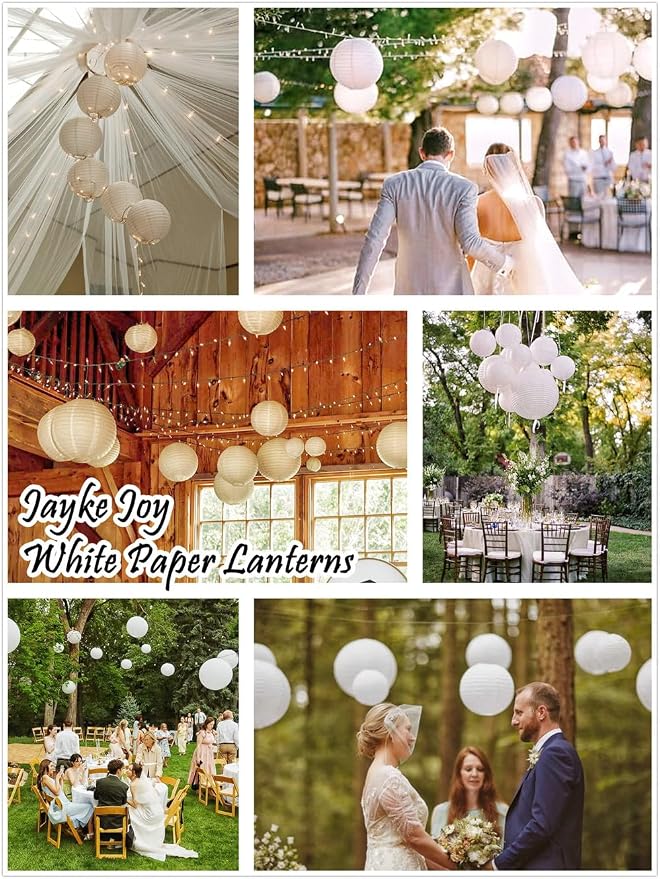 15pcs White Paper Lanterns for Outdoor Indoor Party Decoration - Image 4