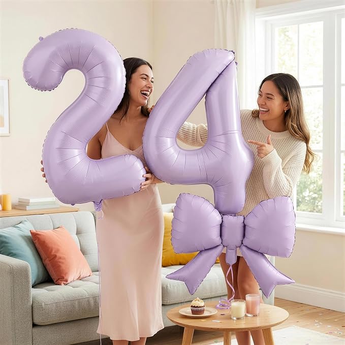 Light Purple 2 Balloons with Bow Balloons, 40 Inch Giant Self Inflating - Image 5