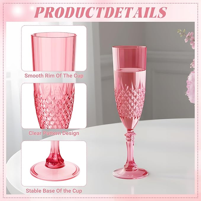 Plastic Champagne Flutes, 12PCS Red Plastic Wine Glasses Goblets Reusable Champagne Flute for Weddings, Bachelor Parties, Toasting, and Events(12,Red)