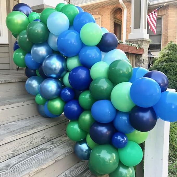 Blue and Green Balloons, Confetti Latex Balloons - Image 3