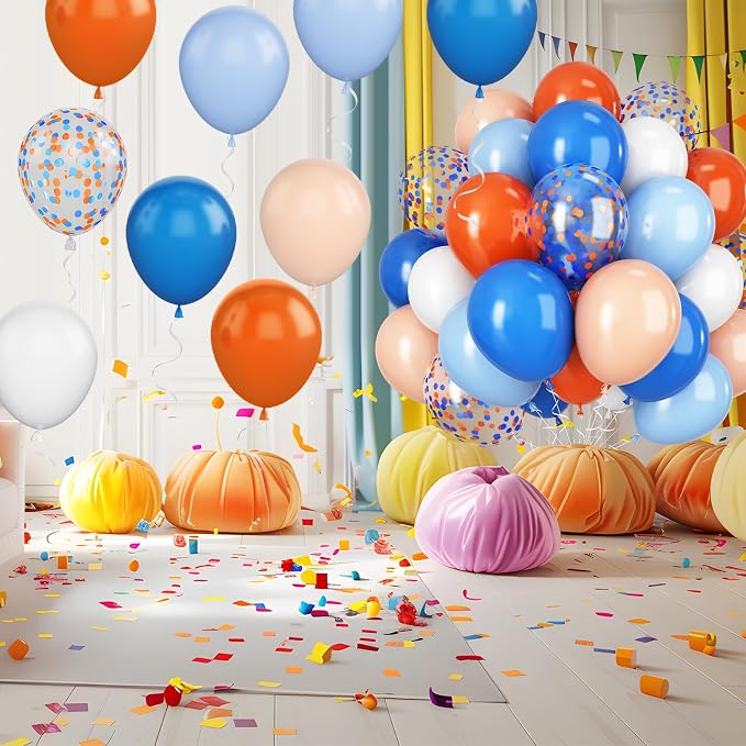 Orange and Blue Balloon, 12 Inch Blue White Orange Balloons Pastel Orange - Image 6