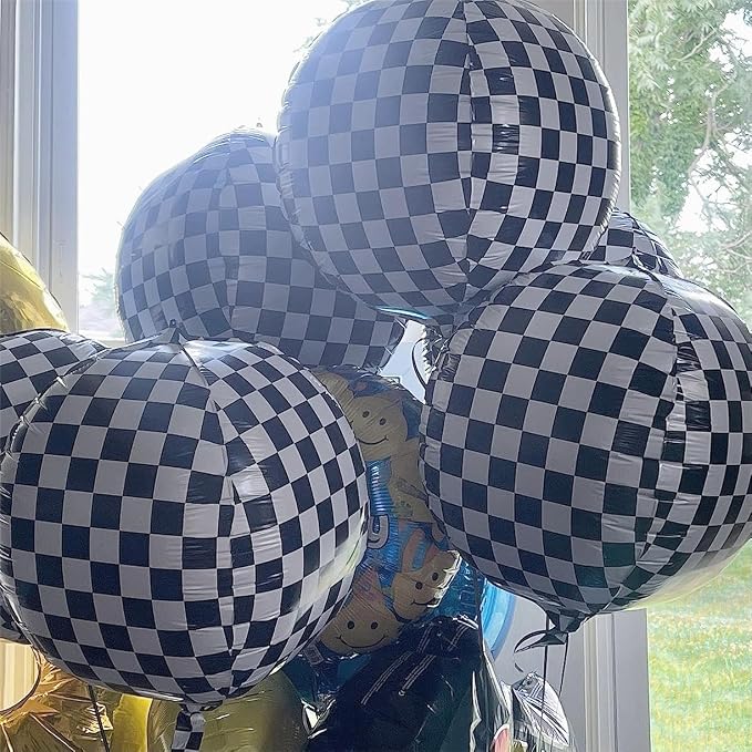 Black and Yellow White Balloon Arch Kit, 18 Inch Checkered Mylar Explosion Star - Image 7
