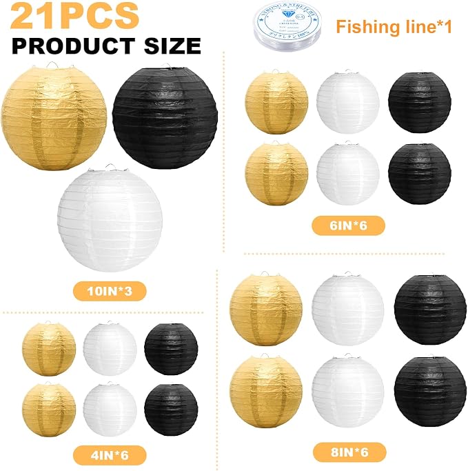 21Pcs Paper Lanterns, 4-10in Round Hanging Decor - Image 2