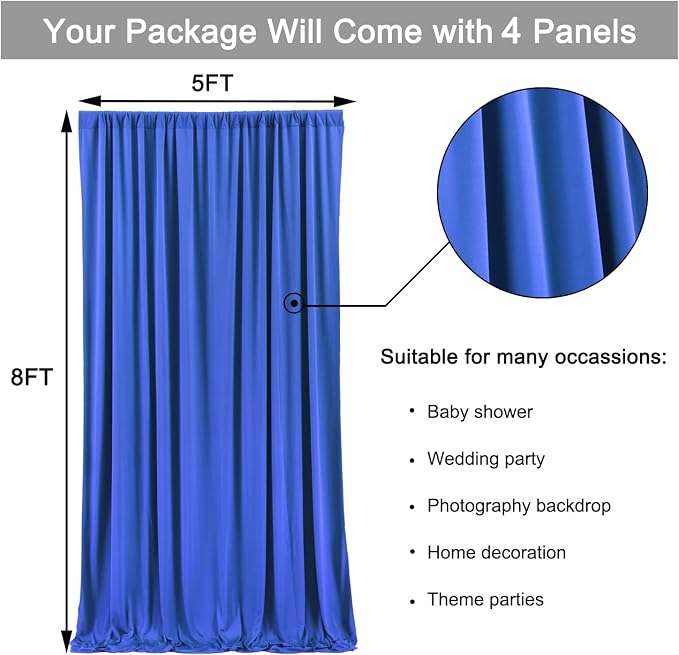 Outpain 20 ft x 8 ft Royal Blue Backdrop Curtain Panels, 4 Panels 5 ft x 8 ft - Image 6