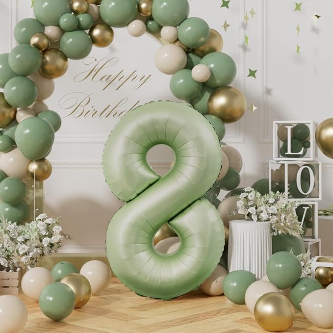 AULE 40 Inch Sage Green 8 Balloon Numbers Foil 0-9 Birthday Big Numbers | - Image 3