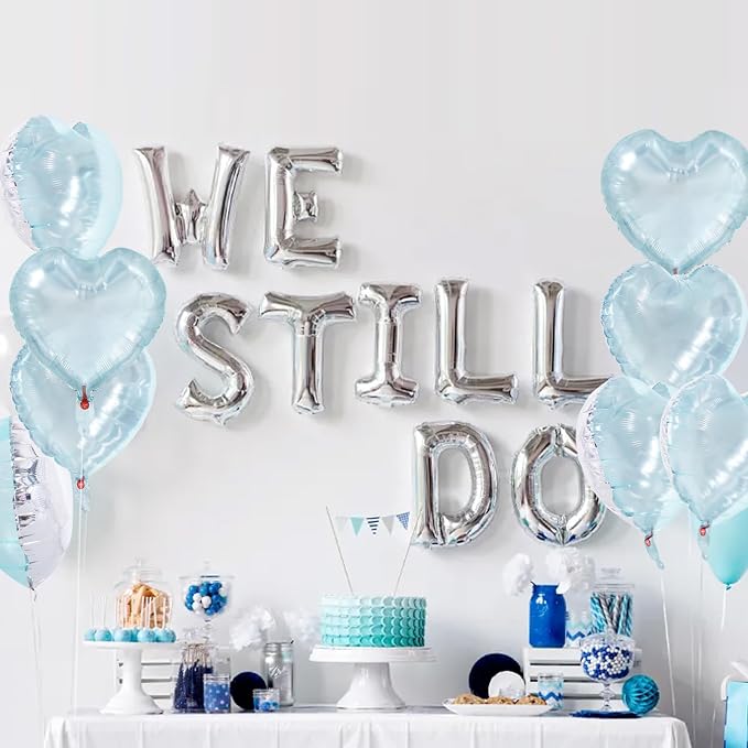 TONIFUL 15Pcs 18In Blue Heart Balloons Transparent Ice Pale Mylar Hearts | Low - Image 5