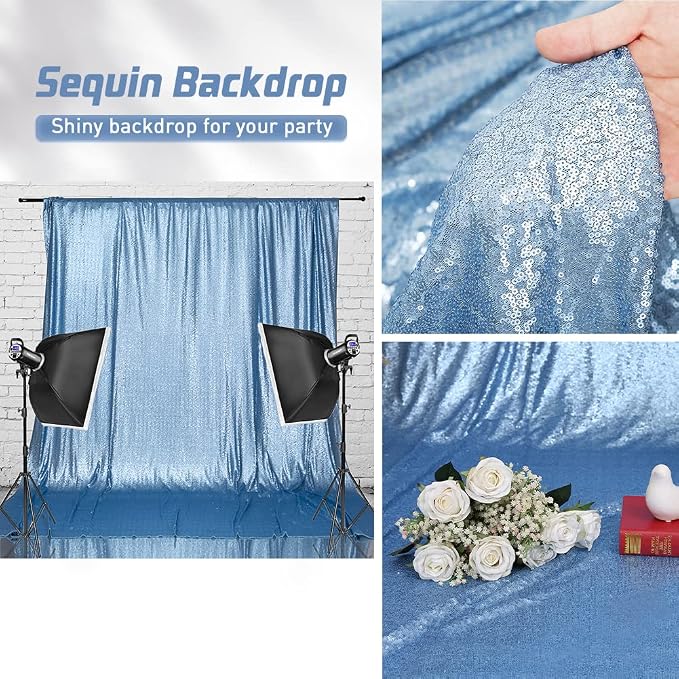 Eternal Beauty Baby Blue 3mm Sequin Backdrop 6x6 Ft - Image 3
