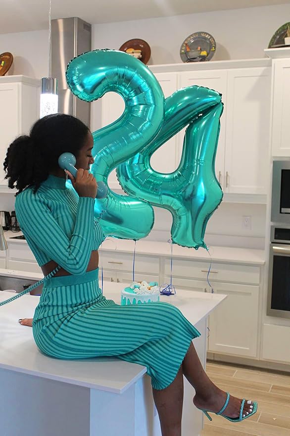 4 Balloon Numbers Party Decorations, 40In Blue-green Balloons - Image 3