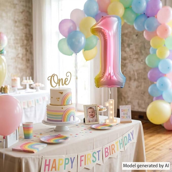 Rainbow Ombre Number 1 Balloon 40 Inch, Pastel Foil - Image 6