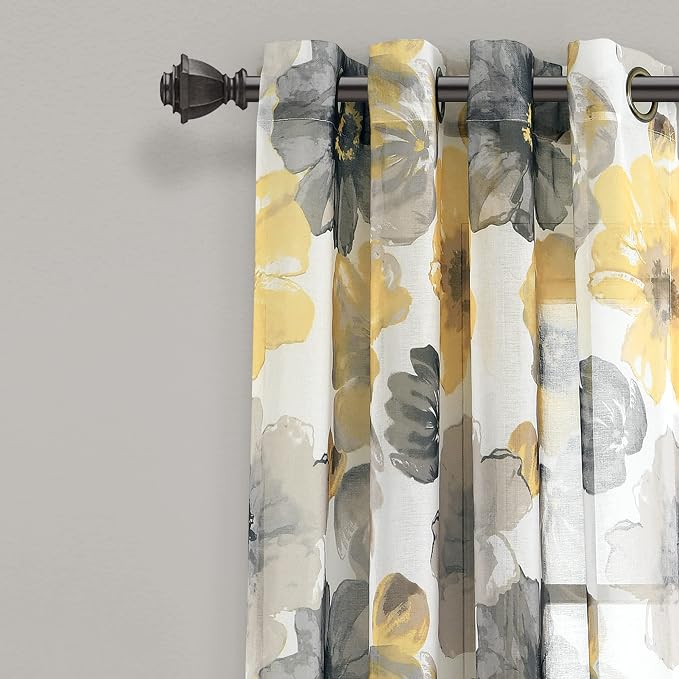 Lush Decor Leah Floral Sheer Window Curtain Panels Pair 52"W x 84"L Yellow & - Image 2