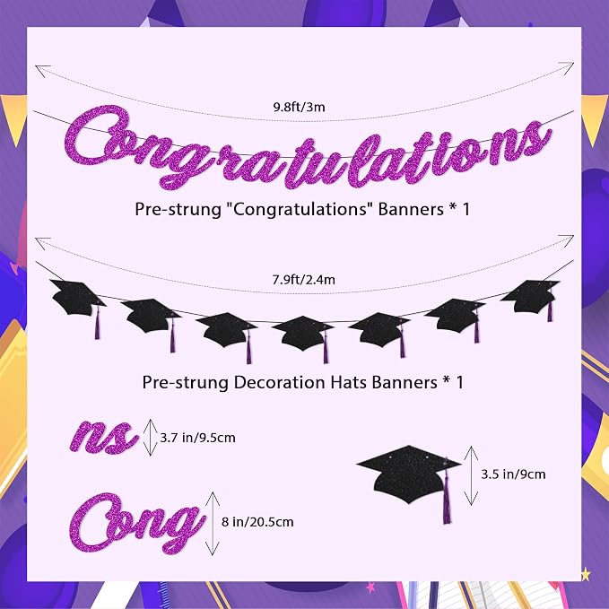 Congratulations Banner Pre-Strung Grad Cap Banner Graduation Decorations 2026 2 - Image 2