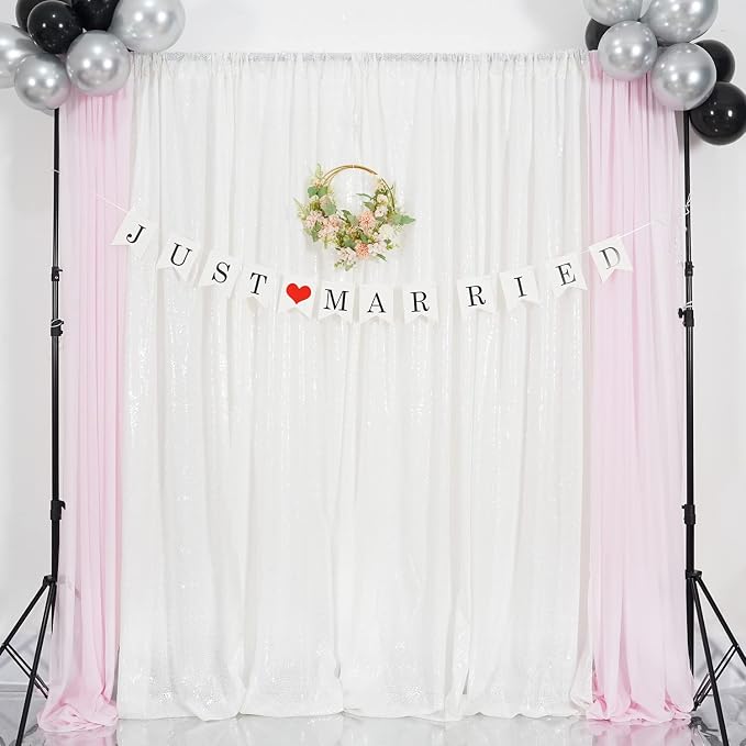 Poise3EHome White Sequin Backdrop Curtain, 4 Panels 2FTx8FT Glitter Background - Image 2