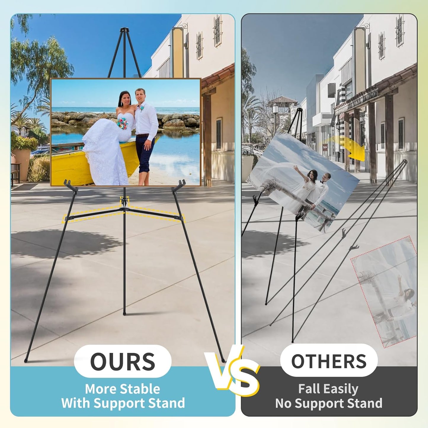 2Pcs Easel Stand for Wedding & Poster Display, 66 Inch White Portable Foldable Poster Stand, Perfect for Wedding, Birthday Party, Art Shows, and Retail Displays