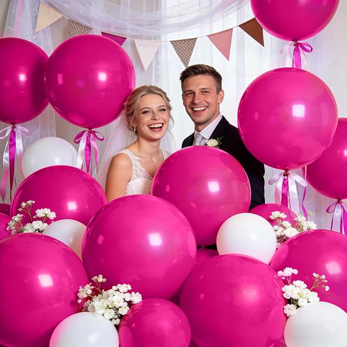 32Pcs Hot Pink Big Balloons 18 Inch, Round Large Latex Party Balloons - Image 6