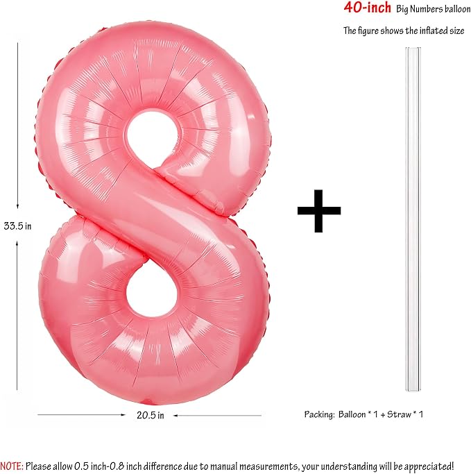 Macaron Pink Number 8 Balloon 40in Large Helium Foil Polyester Film Balloon | - Image 2