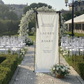 Personalized Wedding Welcome Banner Linen – Custom Names & Date, Elegant Fabric by Custom