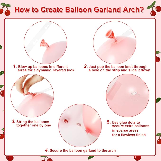CROSSFINGERS Cherry Red Pink Balloon Garland Arch Kit Party Decorations | Bow - Image 5