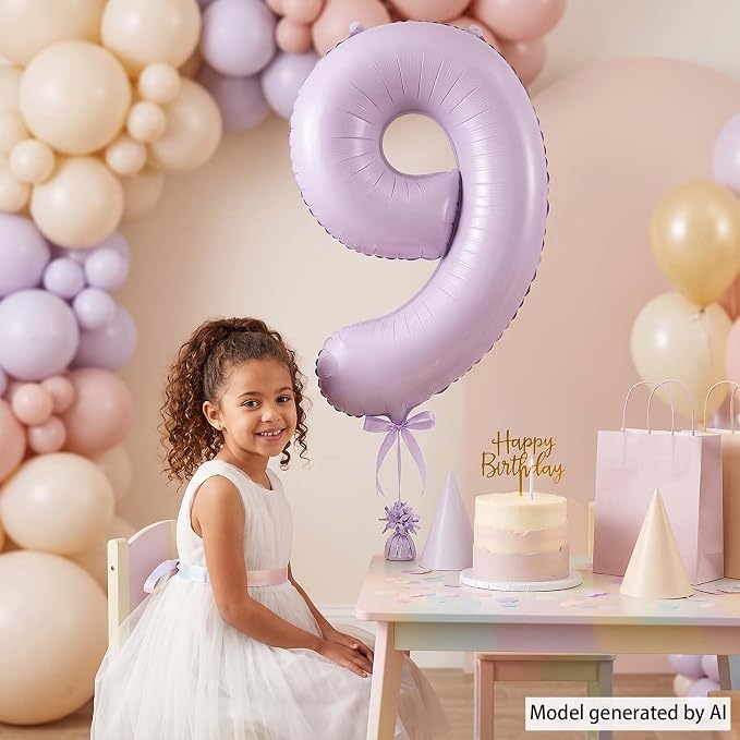 Cream Purple Number 9 Balloon 40 Inch, Foil Numeral - Image 6