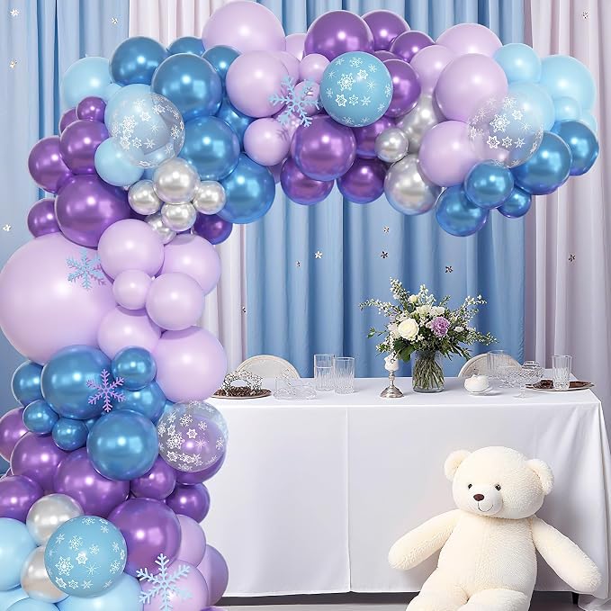 157Pcs Frozenn Balloons Arch Garland Kit Different Size | Blue Purple Sliver - Image 4