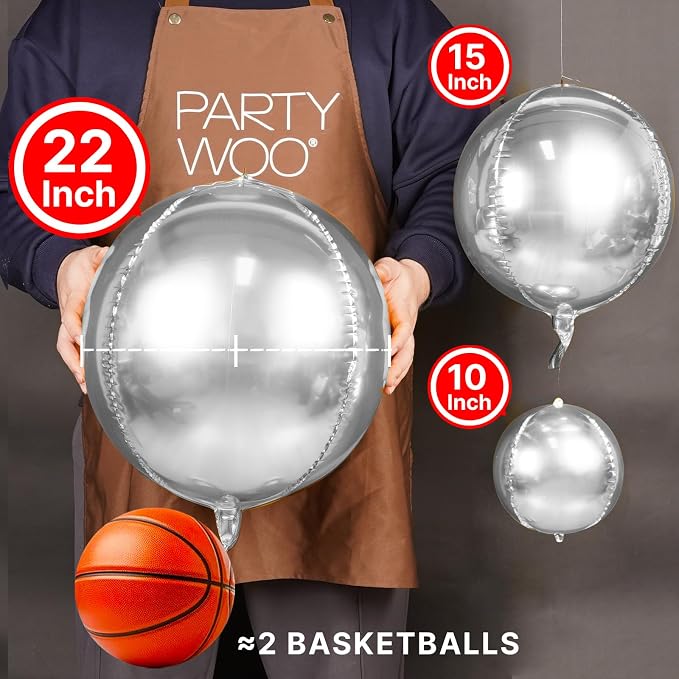 PartyWoo Metallic Silver Large Giant Foil 4D Balloons 20pcs Different Sizes | - Image 2