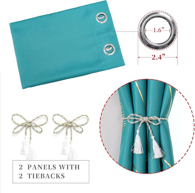 Teal Blackout Curtains 96 Inches Long, Grommet Curtains - Image 4