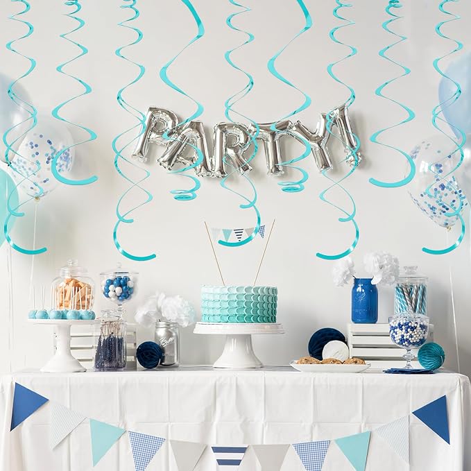 24 PCS Teal Hanging Swirl, Sparkle Ceiling Hanging Decorations, Plastic - Image 4