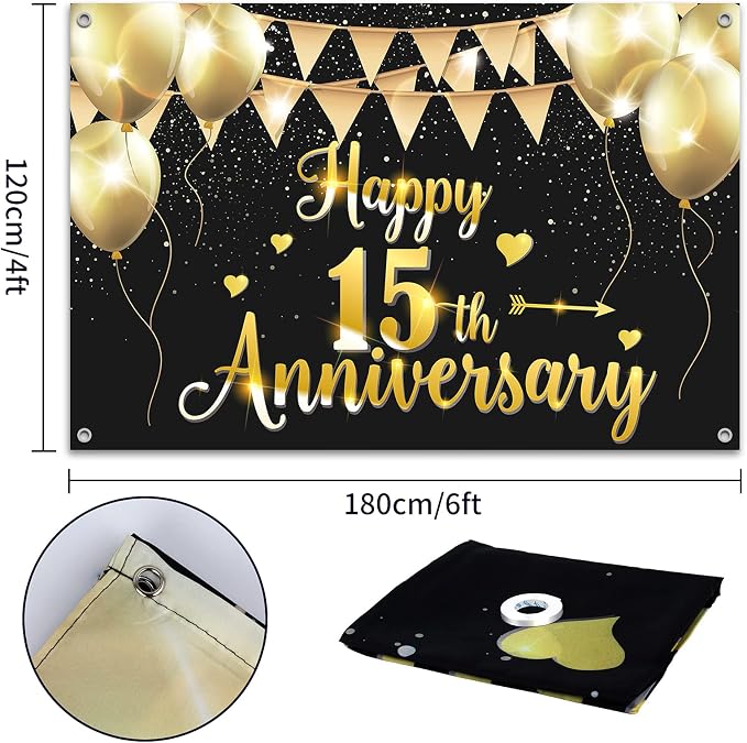 HAMIGAR 6x4ft Happy 15th Anniversary Banner Backdrop - Image 2
