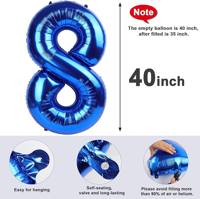 8 Balloon Numbers Party Decorations, 40In Dark Blue Balloons - Image 7