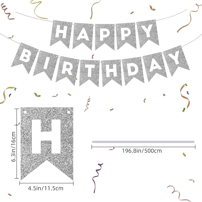 Silver Happy Birthday Banner Happy Birthday Sign - Image 4