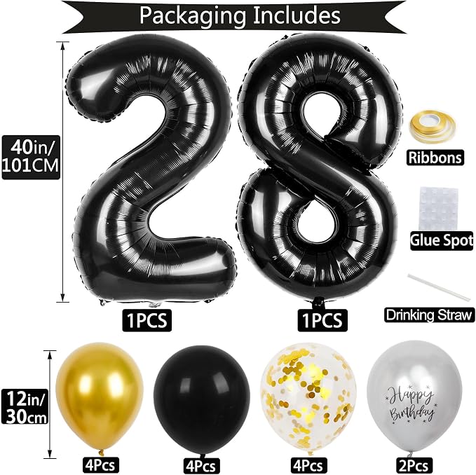 28th Birthday Decorations for Men Women, 40 inch 28 Balloon Numbers - Image 2