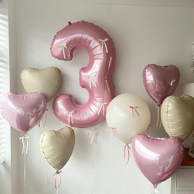 Pink White Heart Balloons, 18Inch Sand White Helium Balloon - Image 5