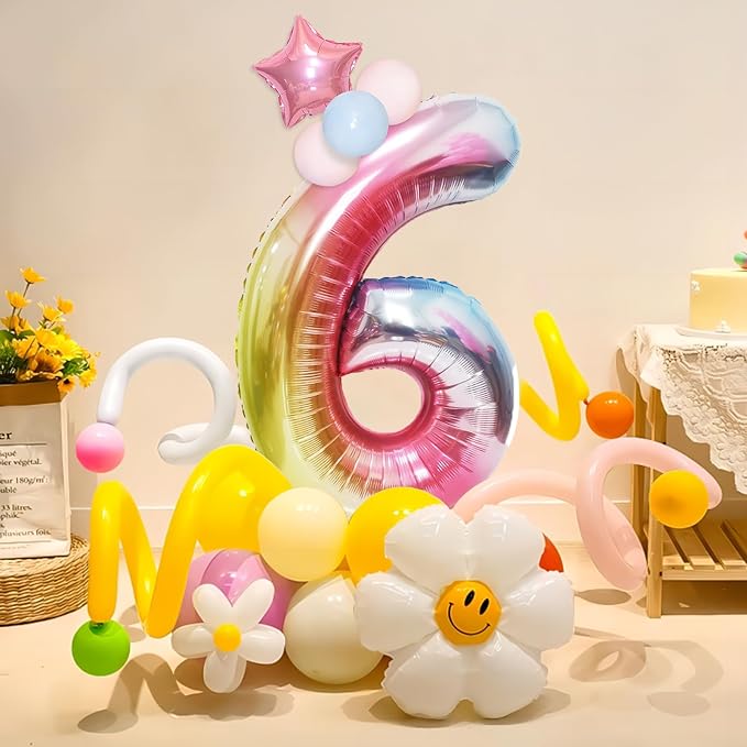40 Inch Giant Rainbow Number 6 Balloons, Birthday Balloons, Helium Mylar Foil - Image 2
